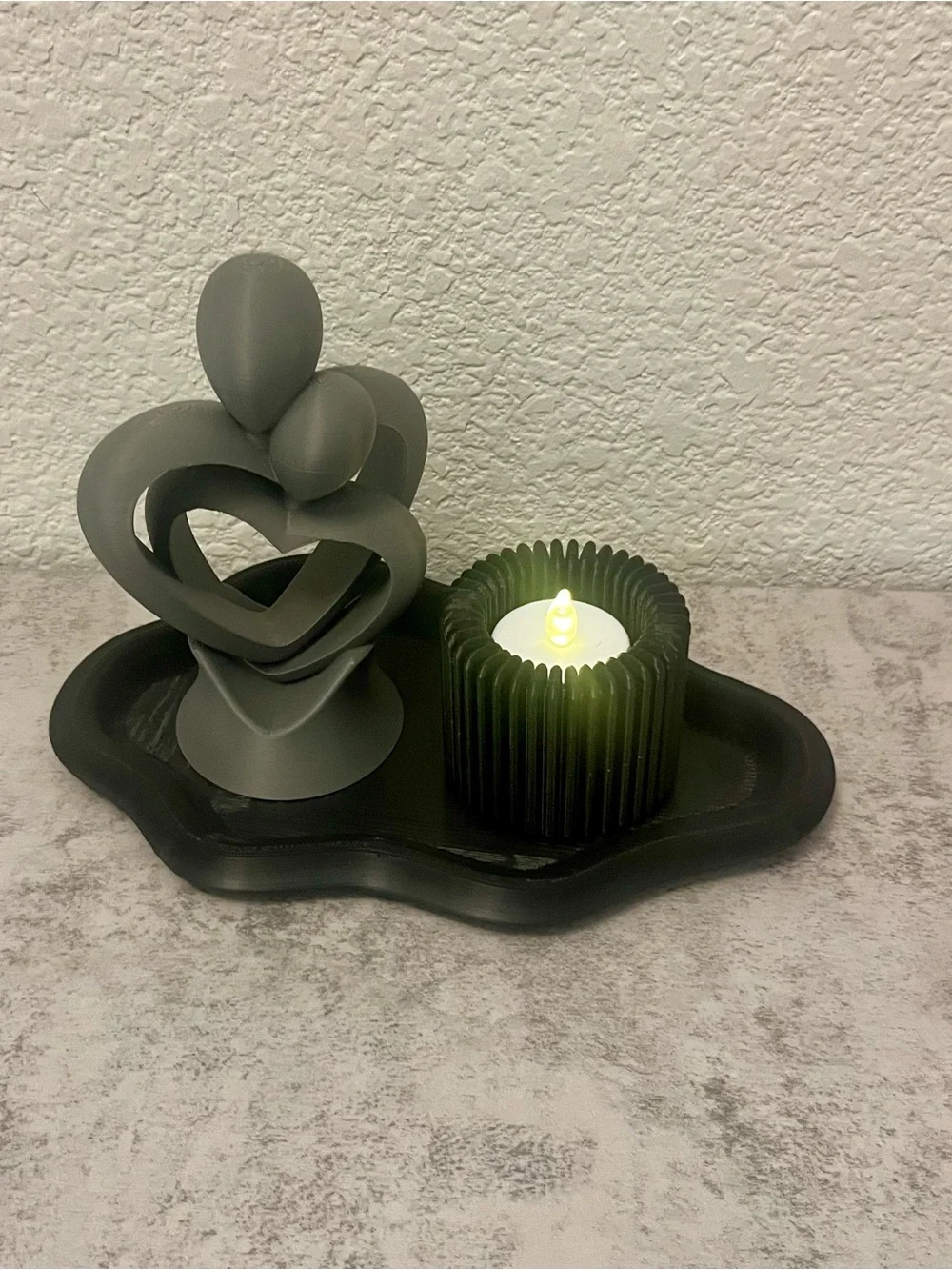 Modern Abstract Heart Sculpture and Candle Set - Gray